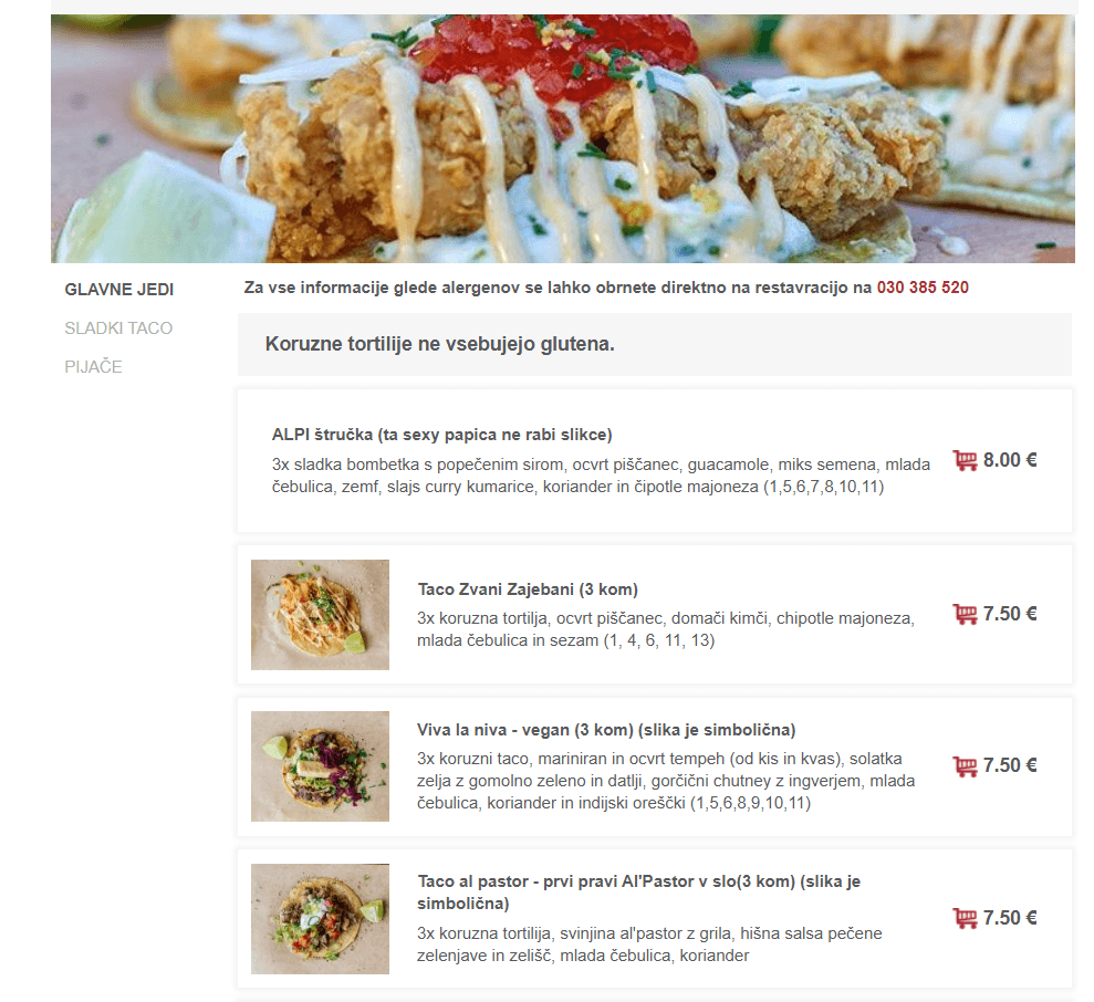 eHrana porta, Taco Polako menu, ALPI Štručka