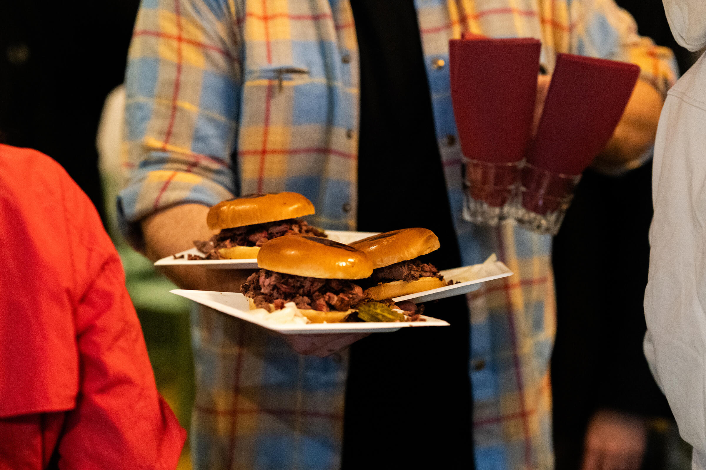 Tray of Texas BBQ sandwiches by Dober Texas at the Folk Hero grand opening