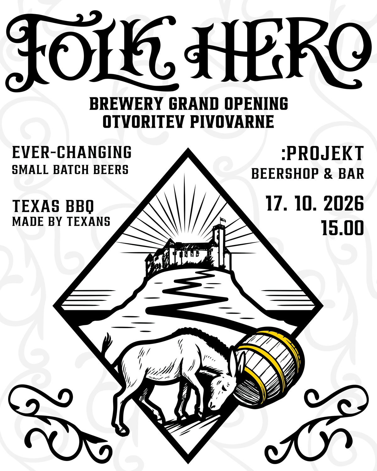 Folk Hero Brewery grand opening poster by Guts Mag